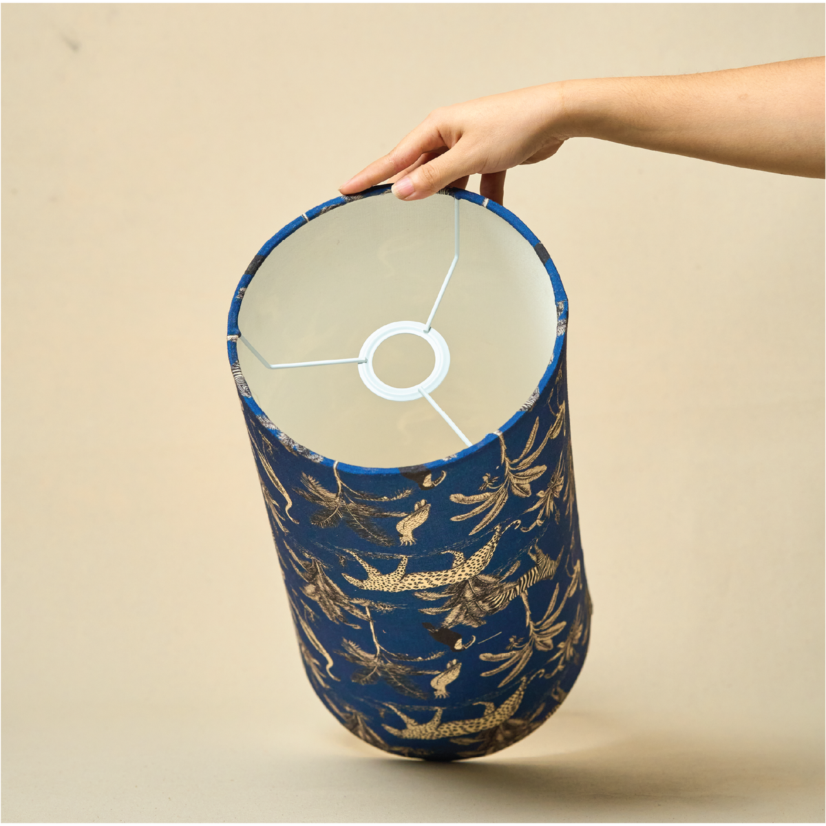 Drum Lamp Shade for Bedroom, Living Room | Handcrafted Printed Faux Silk Replacement Lampshade Only | Easy Assembly Savanna Blues Fabric Shade