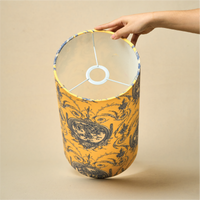 Drum Lamp Shade for Bedroom, Living Room | Handcrafted Printed Faux Silk Replacement Lampshade Only | Easy Assembly Yellow Victorian Fabric Shade — thumbnail