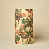 Drum Lamp Shade for Bedroom, Living Room | Handcrafted Printed Faux Silk Replacement Lampshade Only | Easy Assembly, Jungle Tales Shade — thumbnail