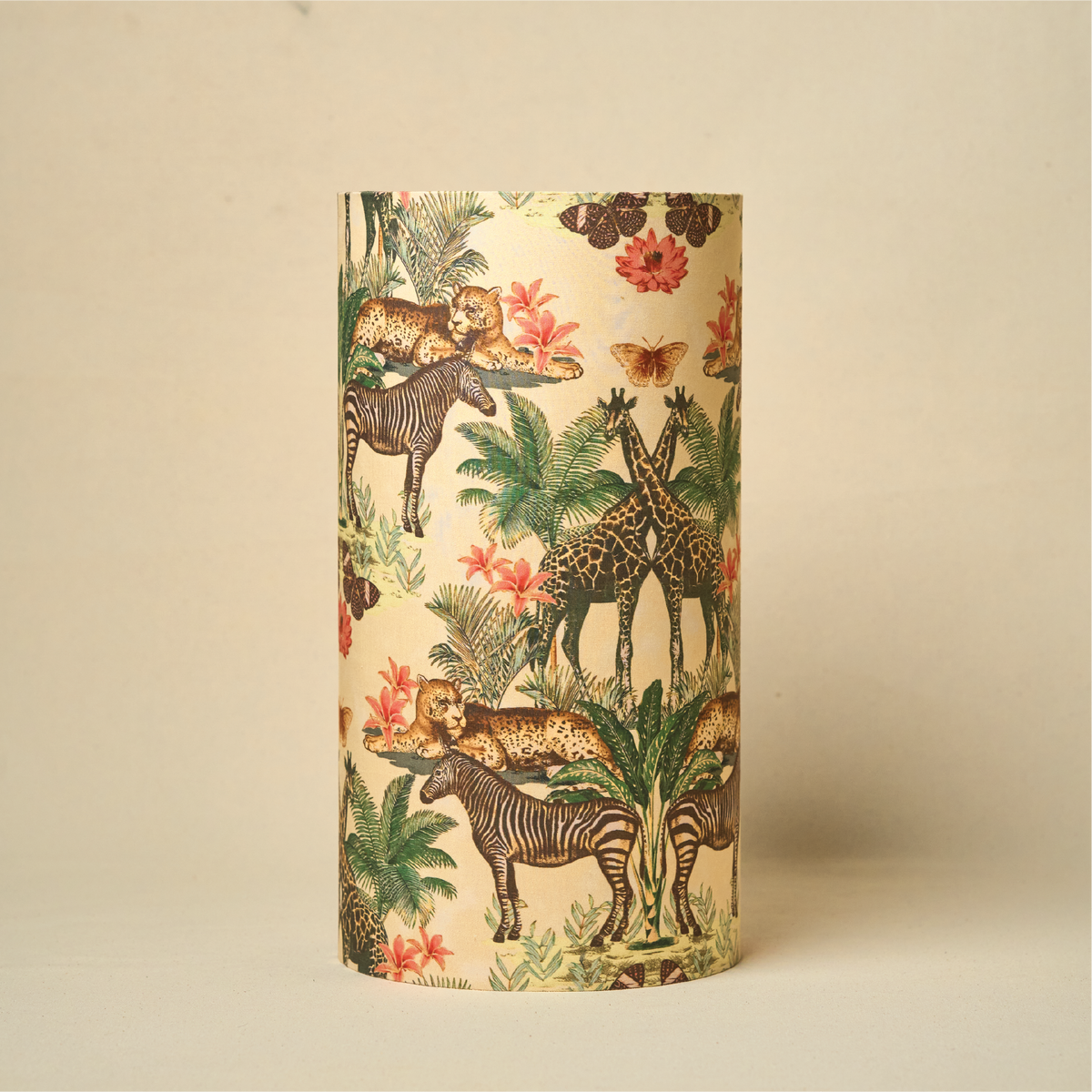 Drum Lamp Shade for Bedroom, Living Room | Handcrafted Printed Faux Silk Replacement Lampshade Only | Easy Assembly, Jungle Tales Shade
