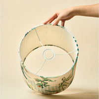 Drum Lamp Shade for Bedroom, Living Room | Handcrafted Printed Faux Silk Replacement Lampshade Only | Easy Assembly, 10.5x8.5 Inches, Green Tropical Shade — thumbnail