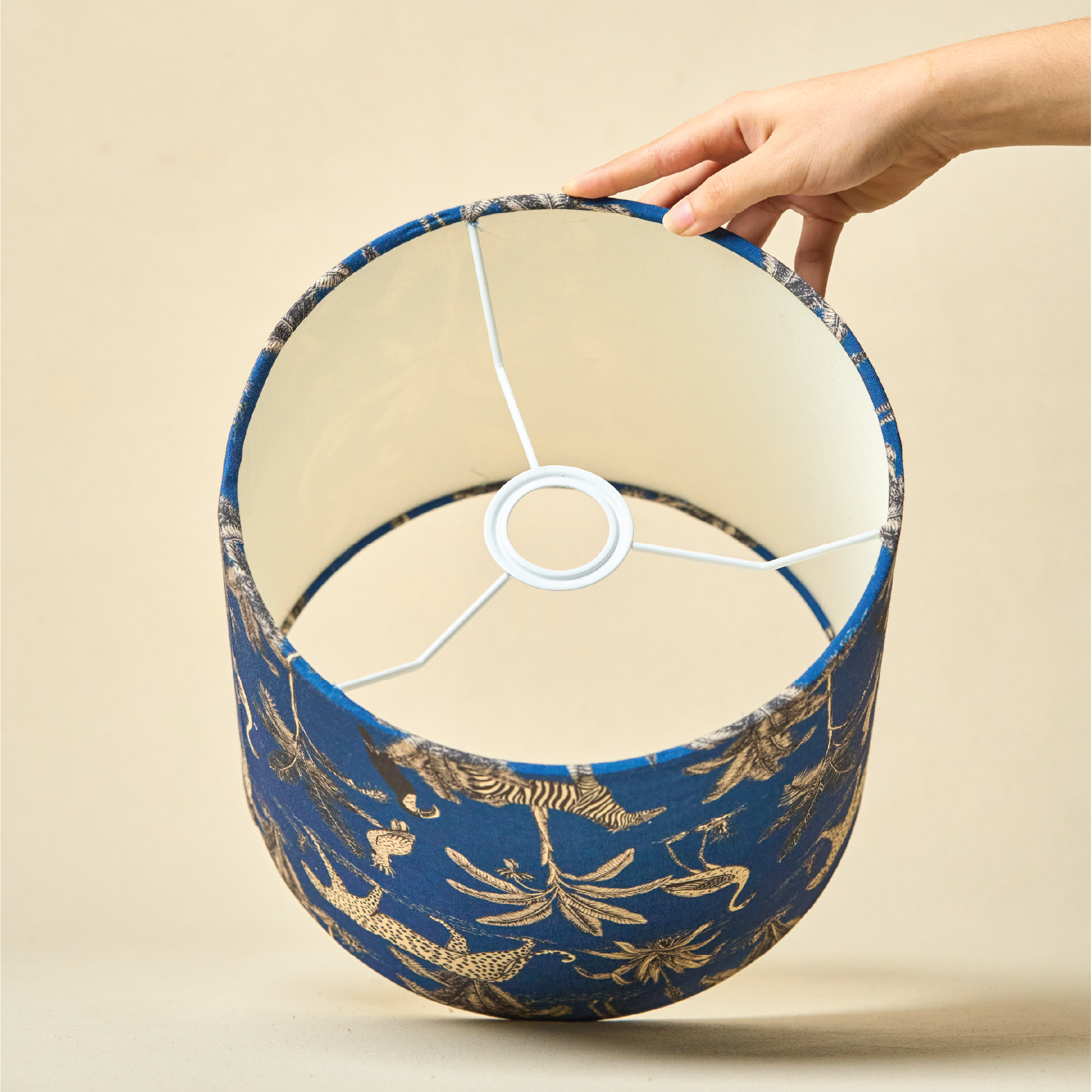 Drum Lamp Shade for Bedroom, Living Room | Handcrafted Printed Faux Silk Replacement Lampshade Only | Easy Assembly, 10.5x8.5 Inches, Savanna Blues Shade