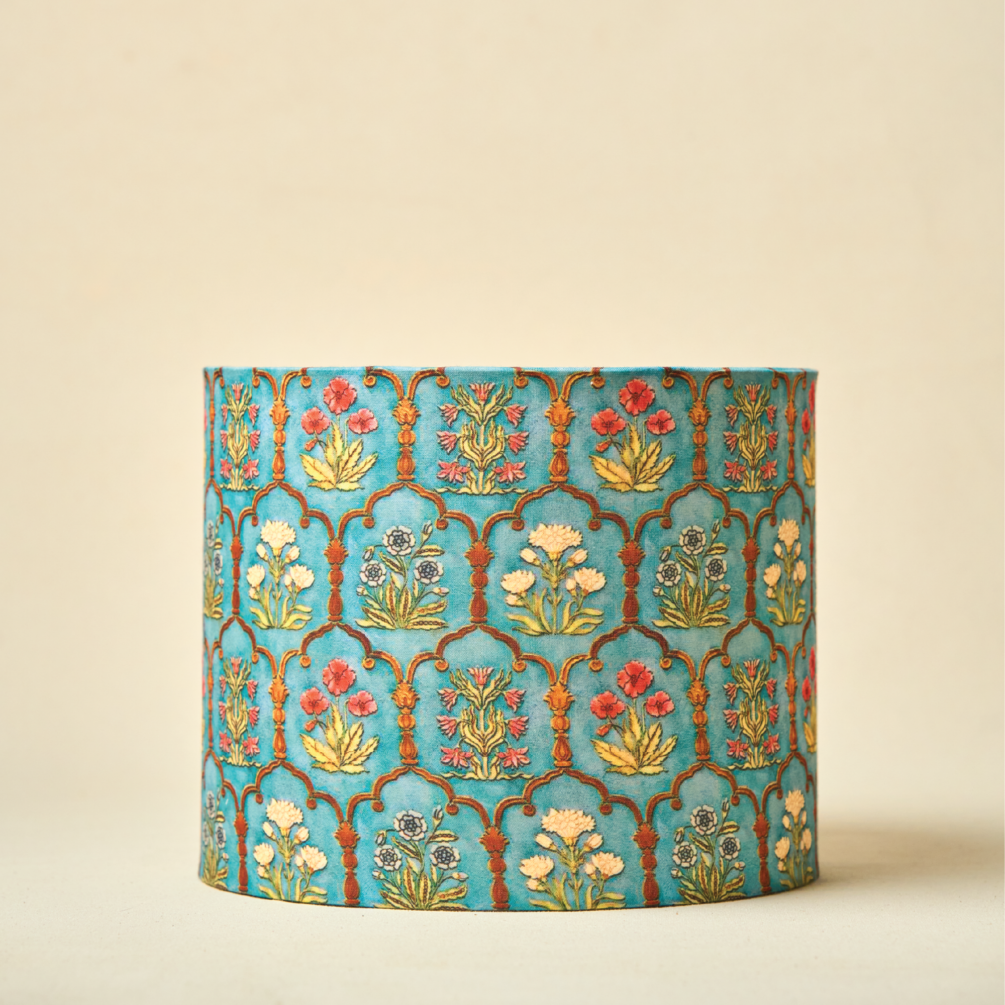 Drum Lamp Shade for Bedroom, Living Room | Handcrafted Printed Faux Silk Replacement Lampshade Only | Easy Assembly,Teal Garlands Fabric Shade