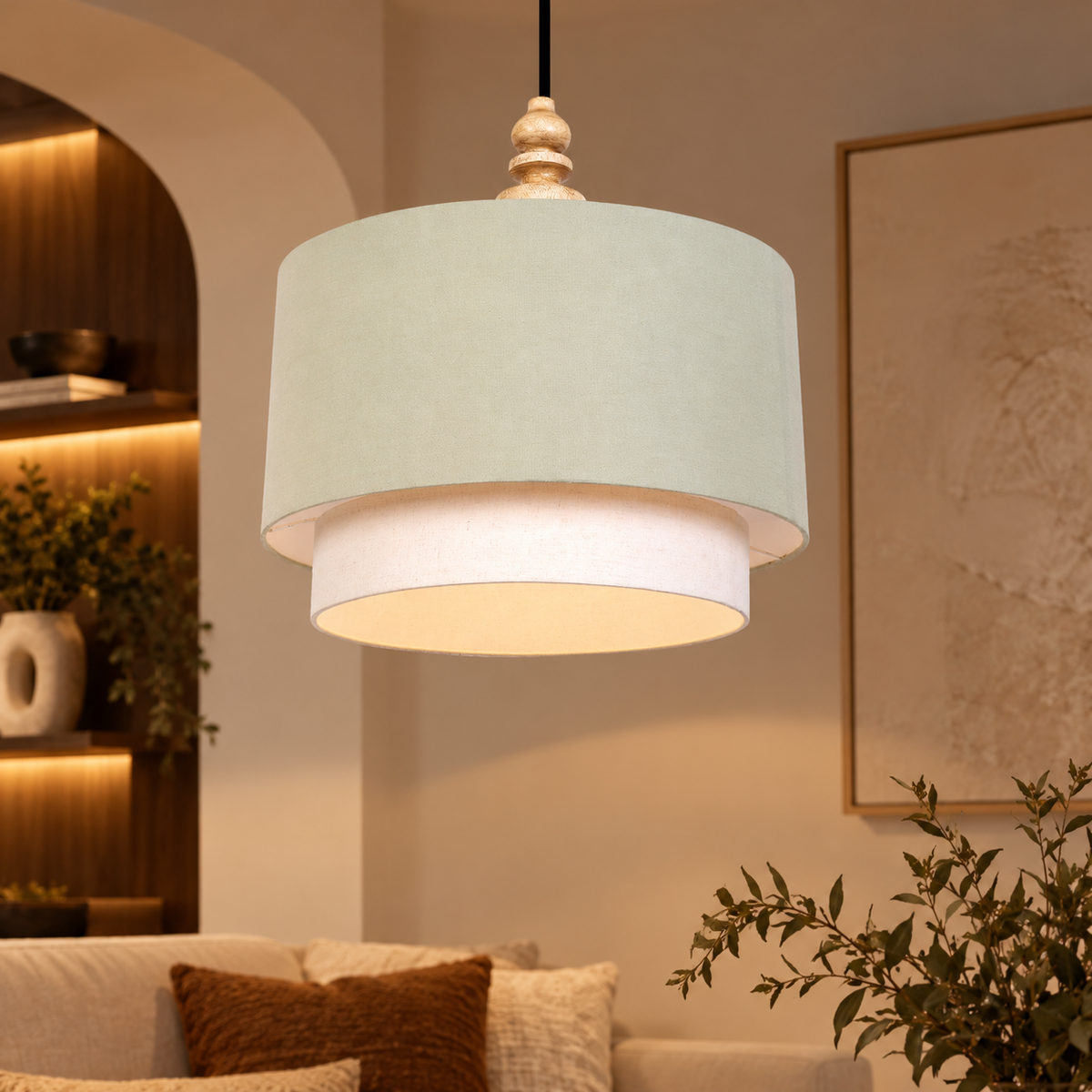 Double Drum Pendant Ceiling Lamp, Cypress Garden