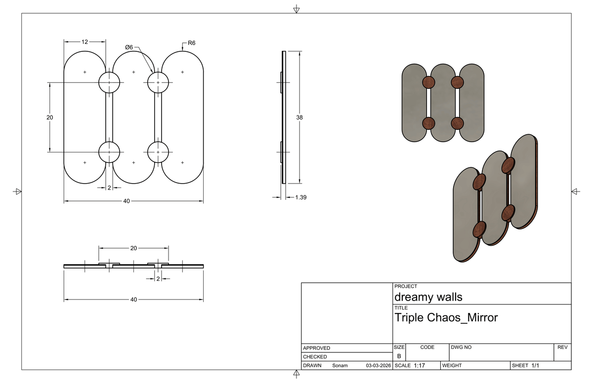 Studio CAD drawing of Triple Oval Mirror