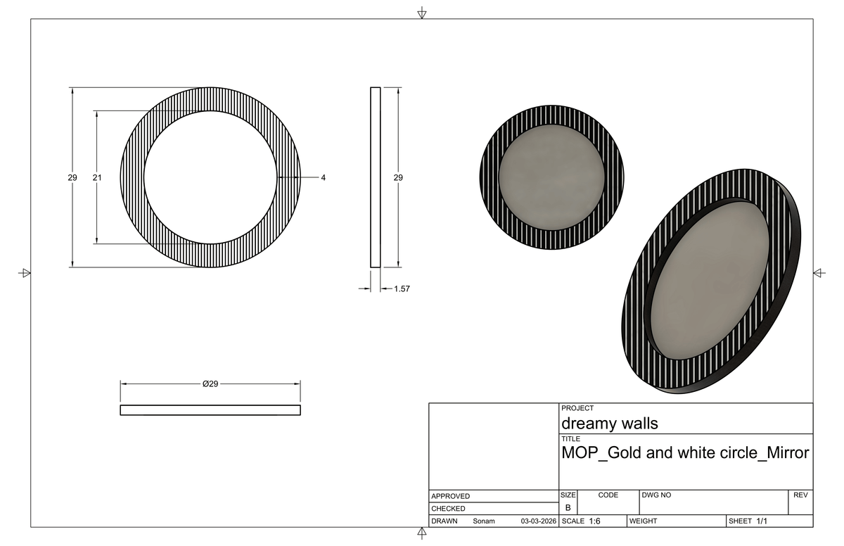 Studio CAD drawing of Monochrome Inlay Mirror
