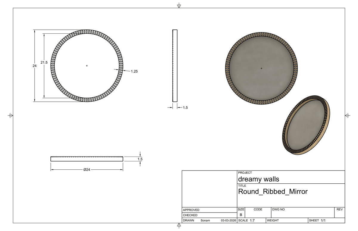 Studio CAD drawing of Ribbed Wood Mirror