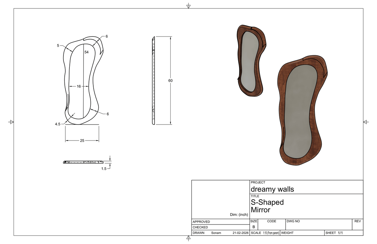 Studio CAD drawing of Asymmetric S-Shaped Mirror