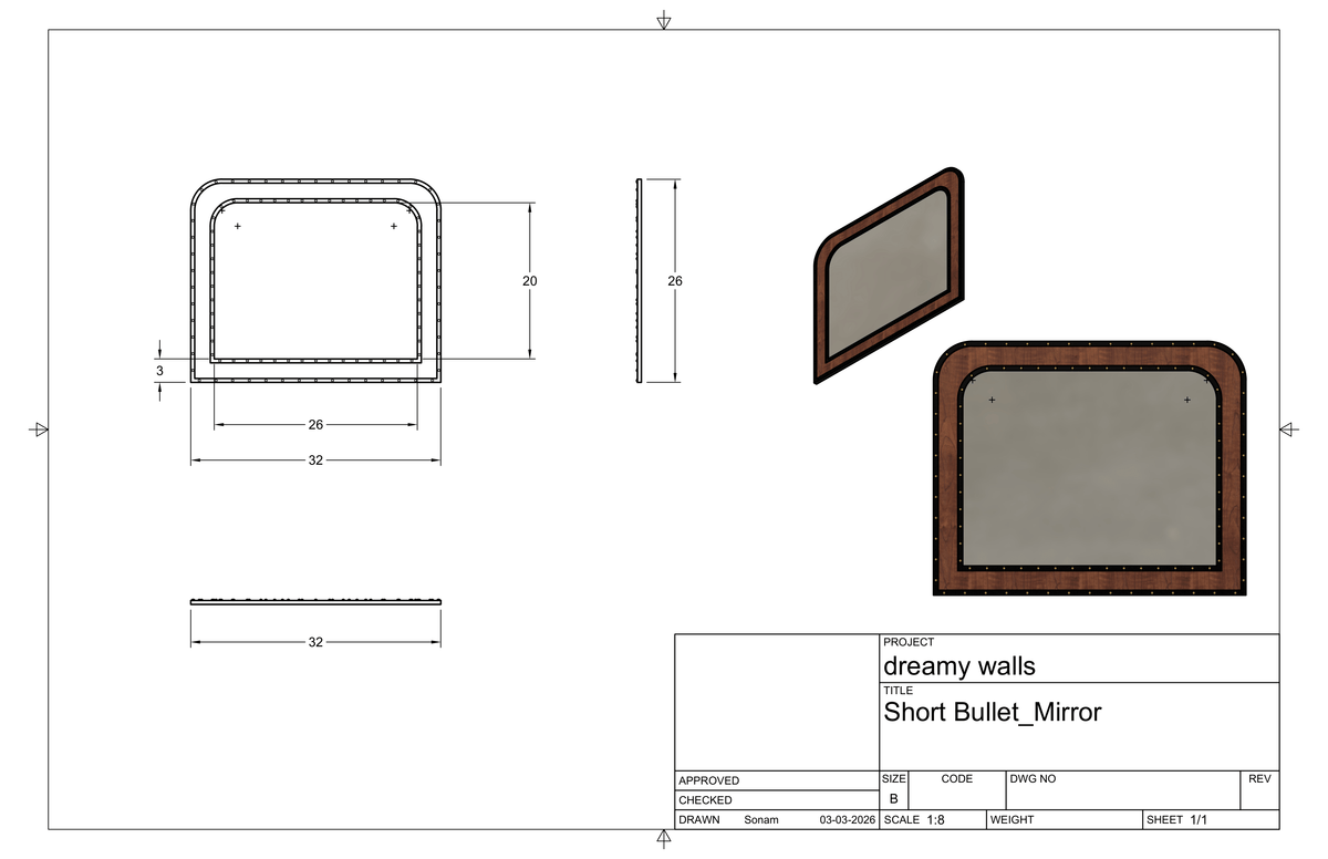 Studio CAD drawing of Bullet Frame Mirror