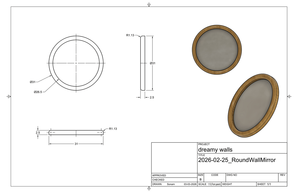 Studio CAD drawing of Classic Round Mirror