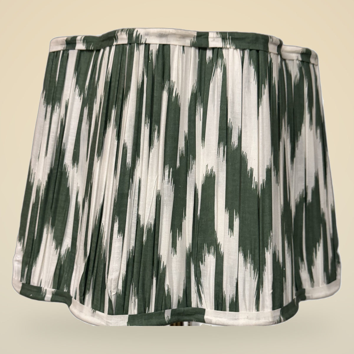 Hara Ikat scalloped lamp shade, front view