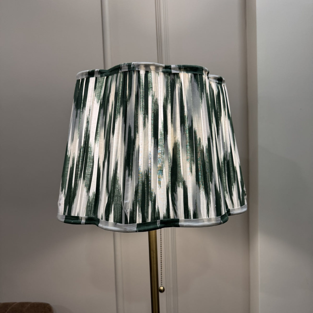Hara Ikat Scalloped Lamp Shade, lit