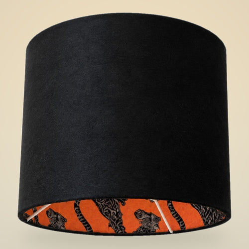 Midnight Tiger velvet drum lamp shade, front view