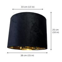 Size guide: Raat Velvet Drum Lamp Shade, top 13 in, bottom 15 in, height 10 in — thumbnail