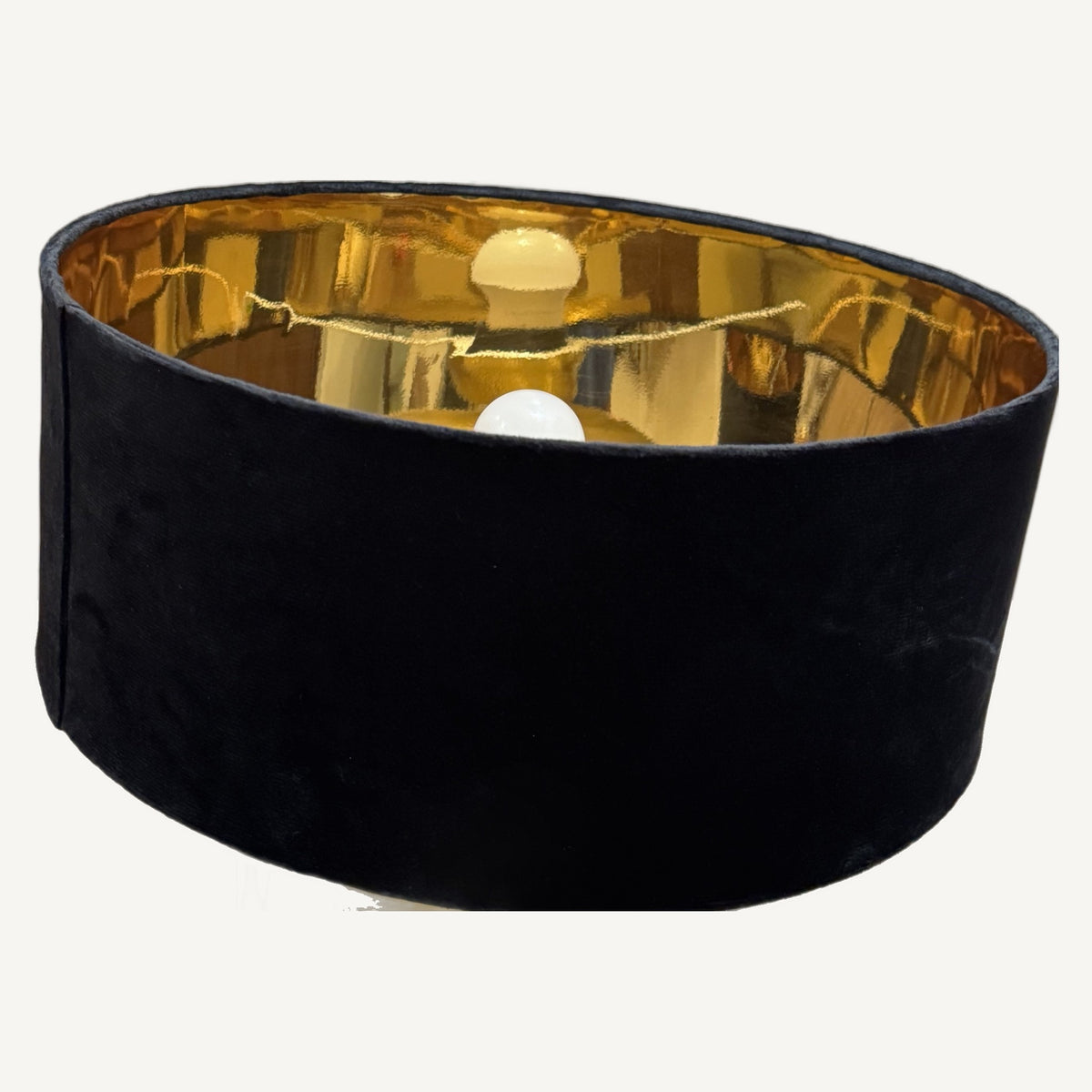 Raat Velvet Wide Drum Lamp Shade, mirror-gold lining from above