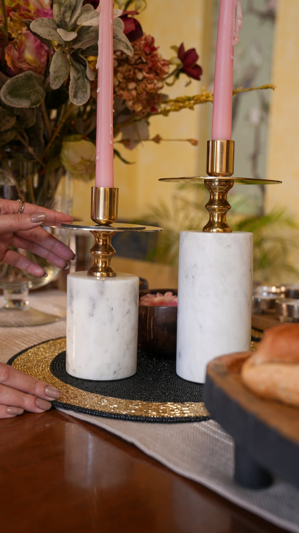 White Marble Candle Stand, Set of 2