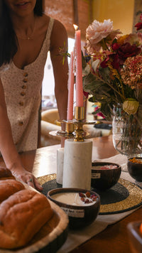 White Marble Candle Stand, Set of 2 — thumbnail