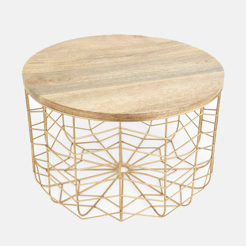 Gold Metal Basket with Wooden Lid