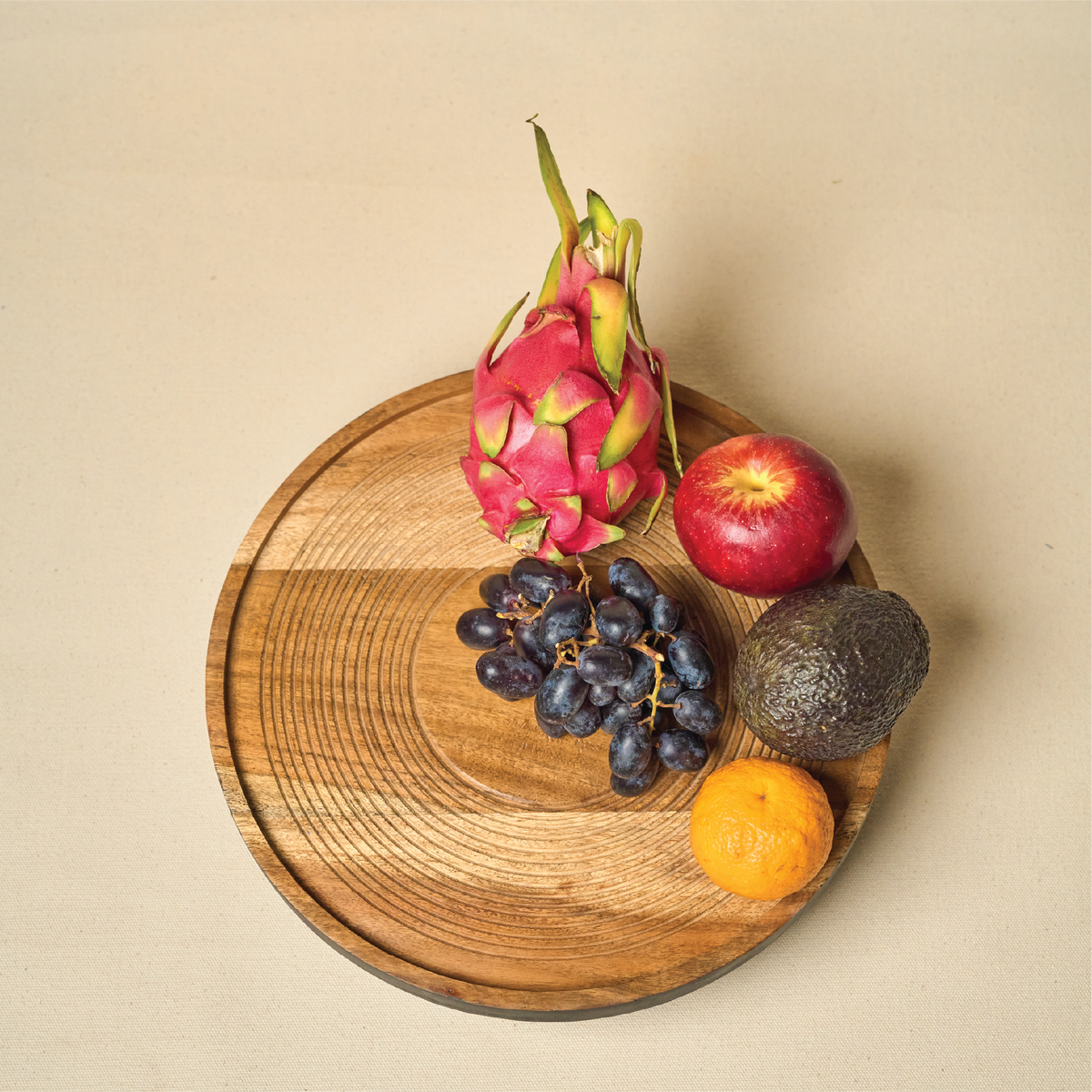 Round Wooden Ribbed Platter