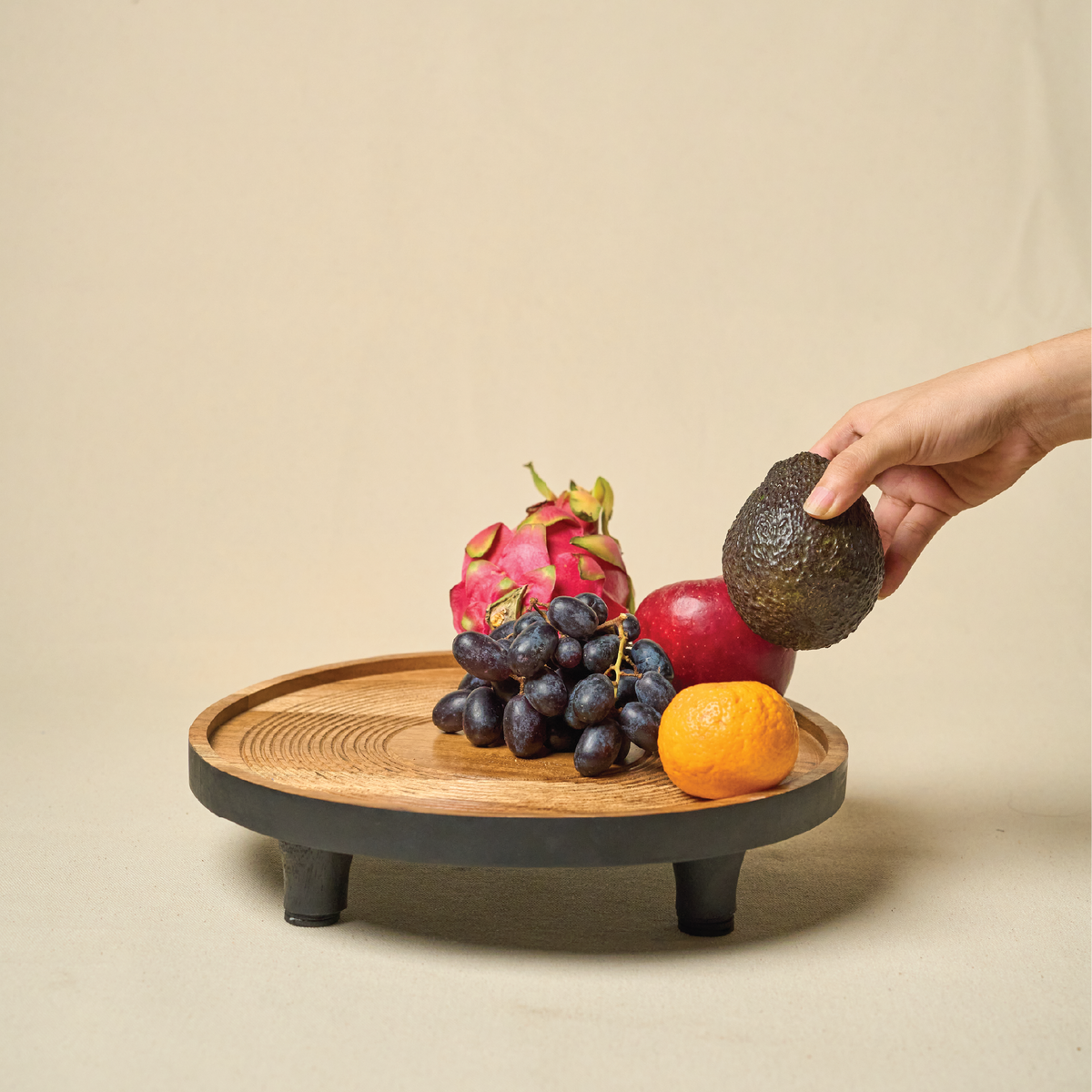 Round Wooden Ribbed Platter