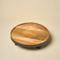 Round Wooden Ribbed Platter — thumbnail