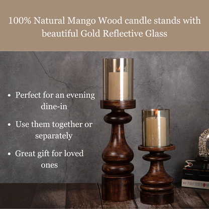 Wooden Pillar Candle Stands with Glass Hurricane