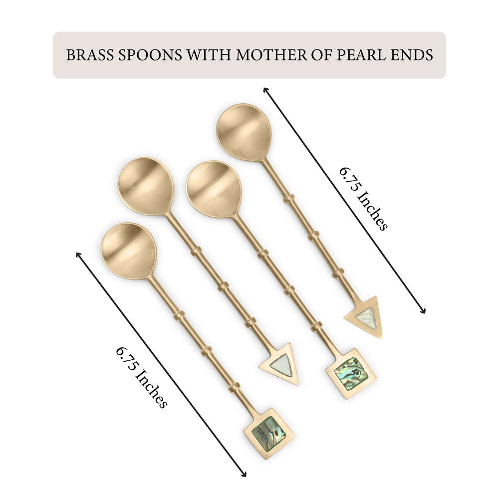 Brass Dessert Spoons with Mother-of-Pearl Ends