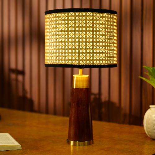 Mango Wood Table Lamp, Natural Rattan Shade  – A Masterpiece of Elegance from the RIO Collection