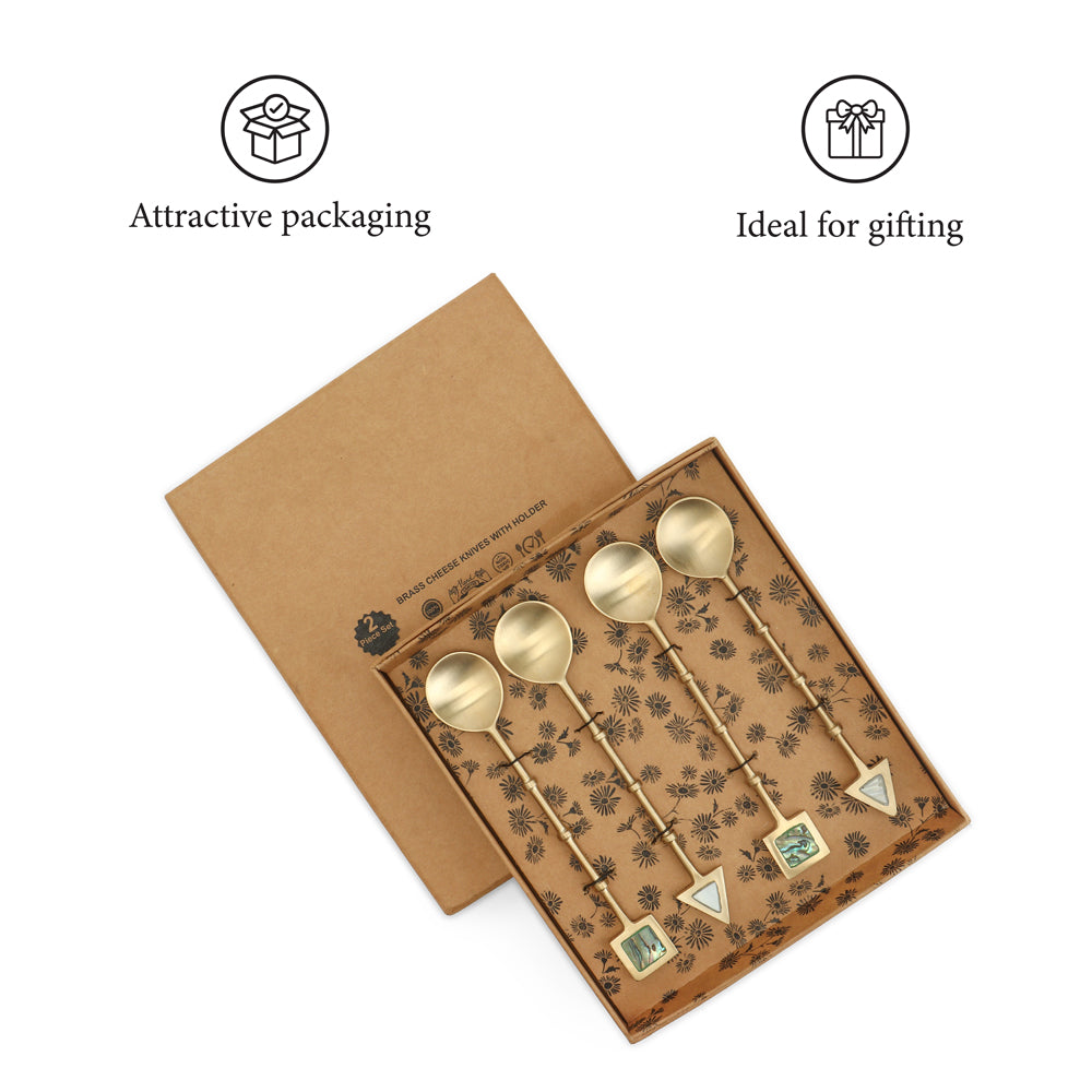Brass Dessert Spoons with Mother-of-Pearl Ends