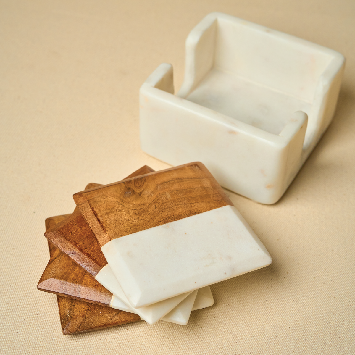 Marble-Acacia Wood Square Coasters