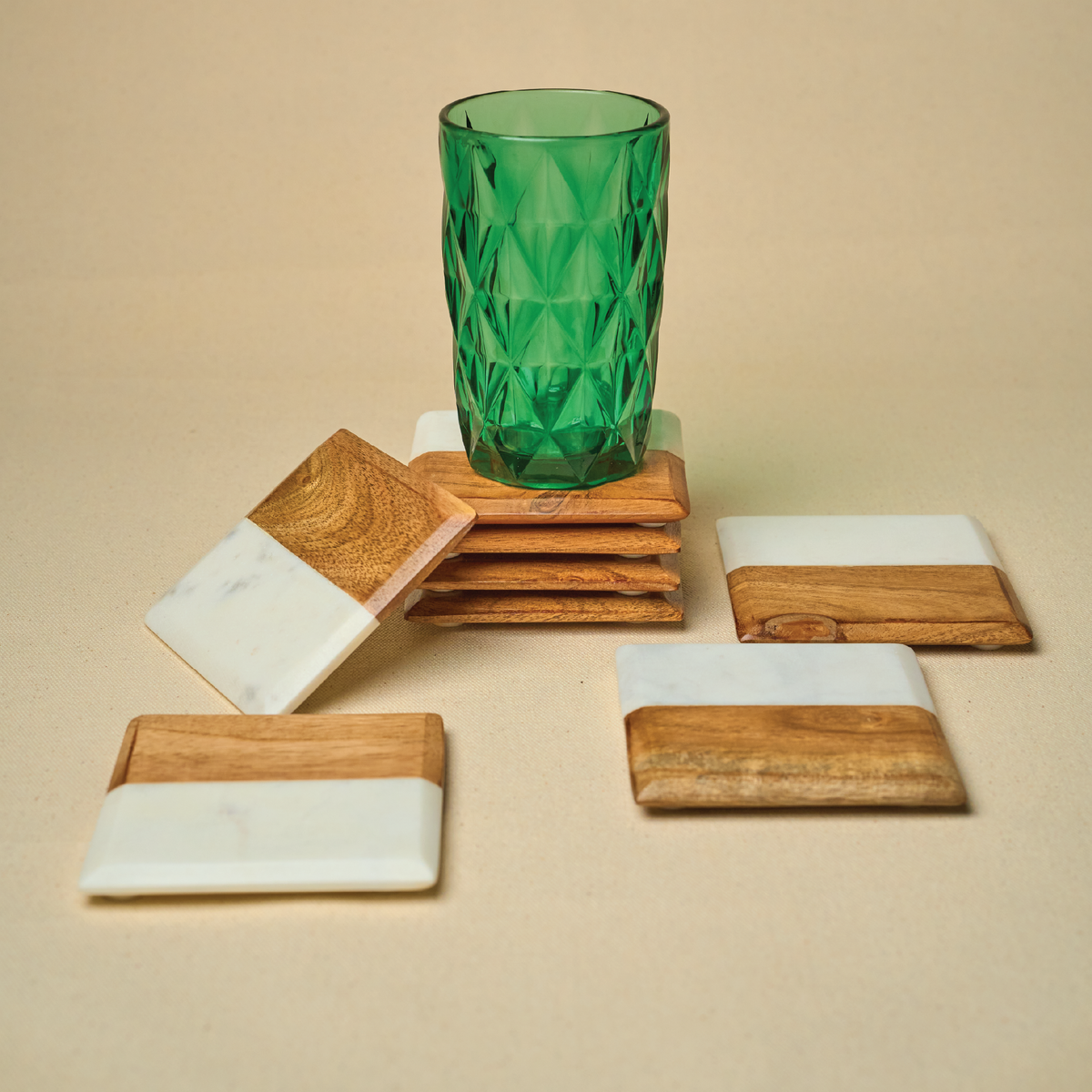 Marble-Acacia Wood Square Coasters