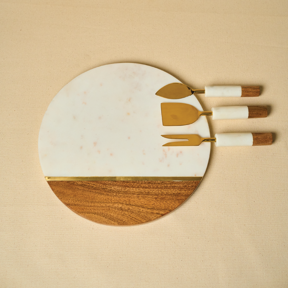 Marble & Acacia wood Charcuterie Board with Cutlery