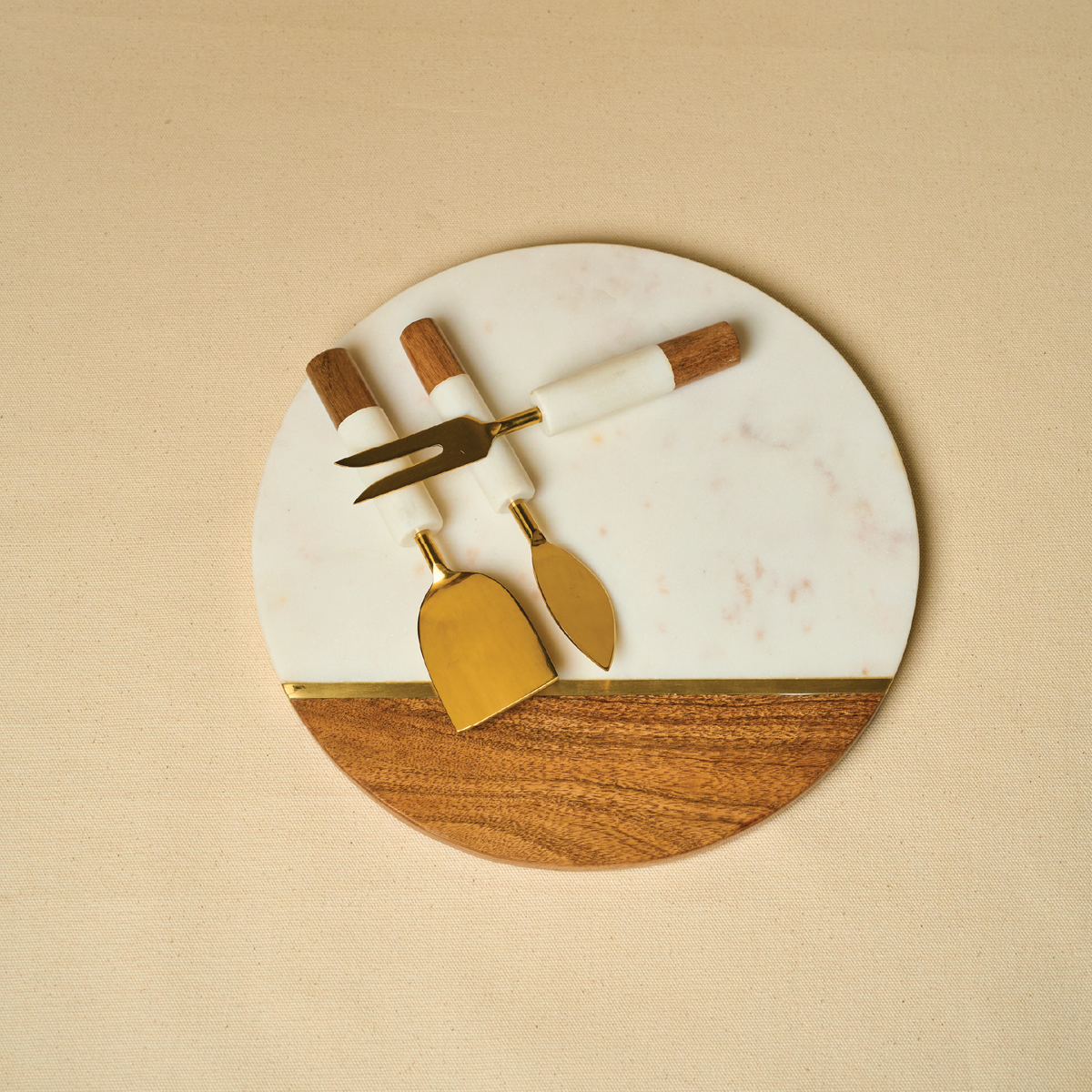 Marble & Acacia wood Charcuterie Board with Cutlery