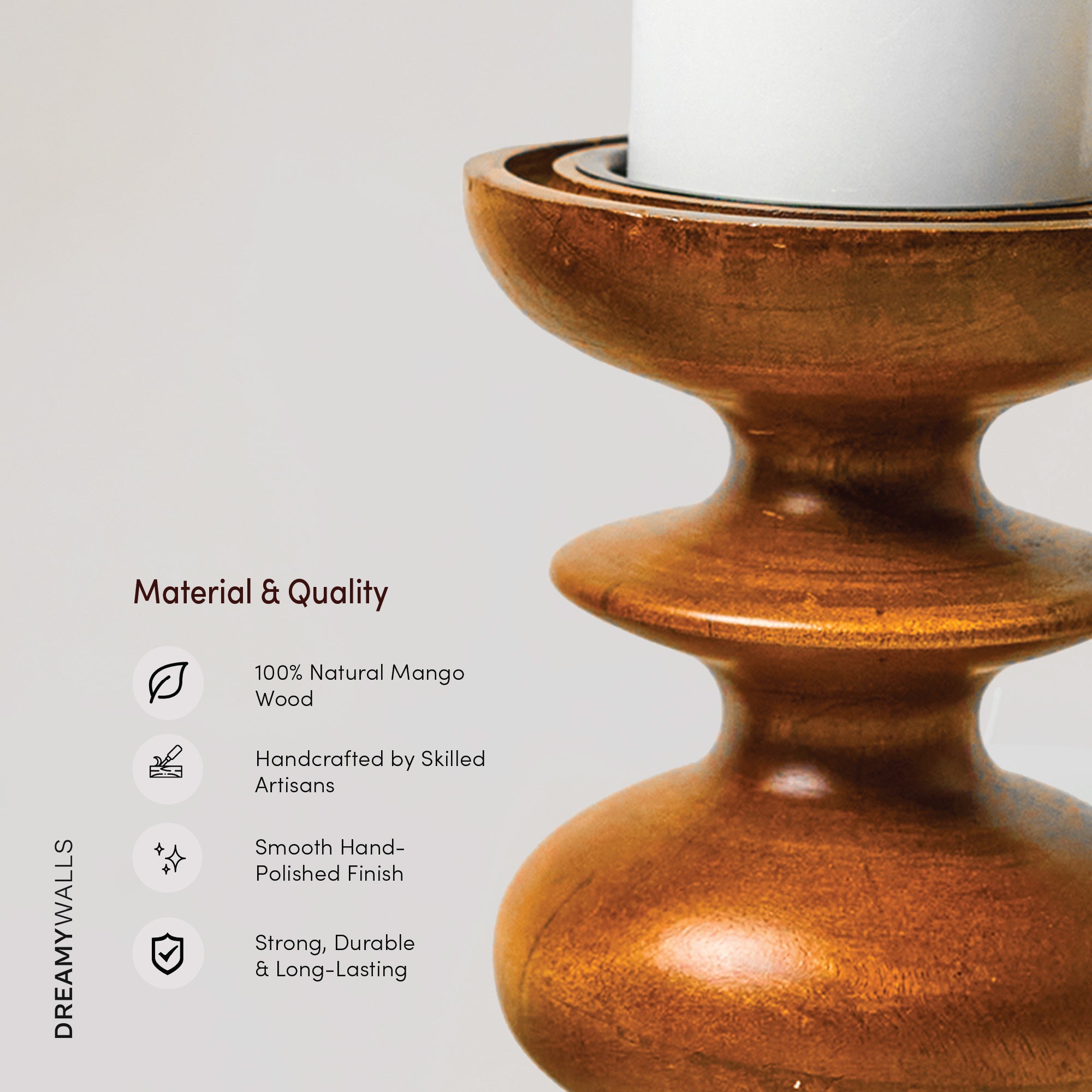 Wooden Candle Stands Curvy with Glass Hurricane