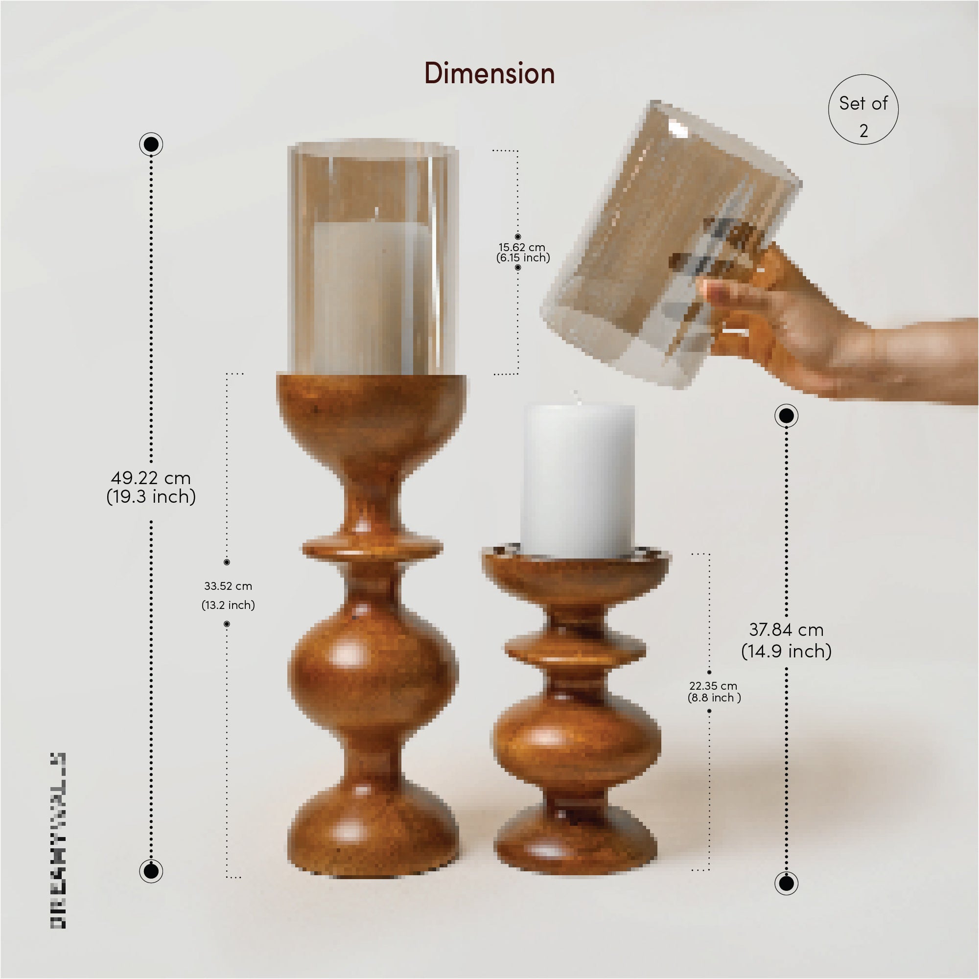 Wooden Candle Stands Curvy with Glass Hurricane