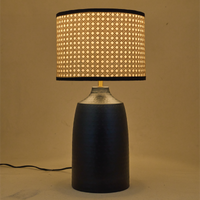 Table Black Metal Lamp, Rattan Shade - RIO Collection — thumbnail
