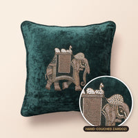 CREST Square Cushion, Zardozi, Teal, Velvet Luxe — thumbnail