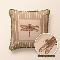 SANGANER Square Cushion, Screen Print, Ivory, Printed Stripes — thumbnail