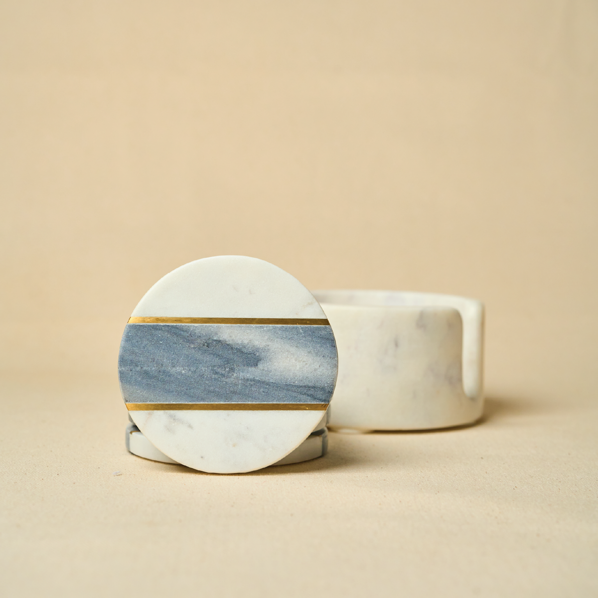 White & Black Marble Coasters with Brass Inlay