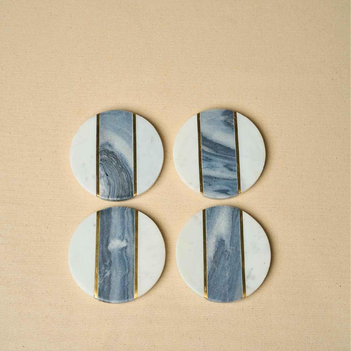 White & Black Marble Coasters with Brass Inlay
