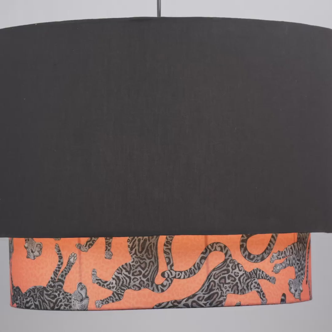 Double Drum Pendant Ceiling Lamp, Black with Orange Tiger