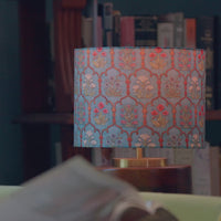 Mango Wood Table Lamp, Teal Garlands Fabric Shade - RIO Collection — thumbnail