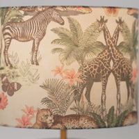 Mango Wood Table Lamp, Jungle Tales Fabric Shade - RIO Collection — thumbnail