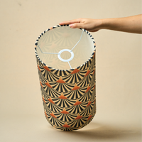 Drum Lamp Shade for Bedroom, Living Room | Handcrafted Printed Faux Silk Replacement Lampshade Only | Easy Assembly, Orange Zebra Fabric Shade — thumbnail