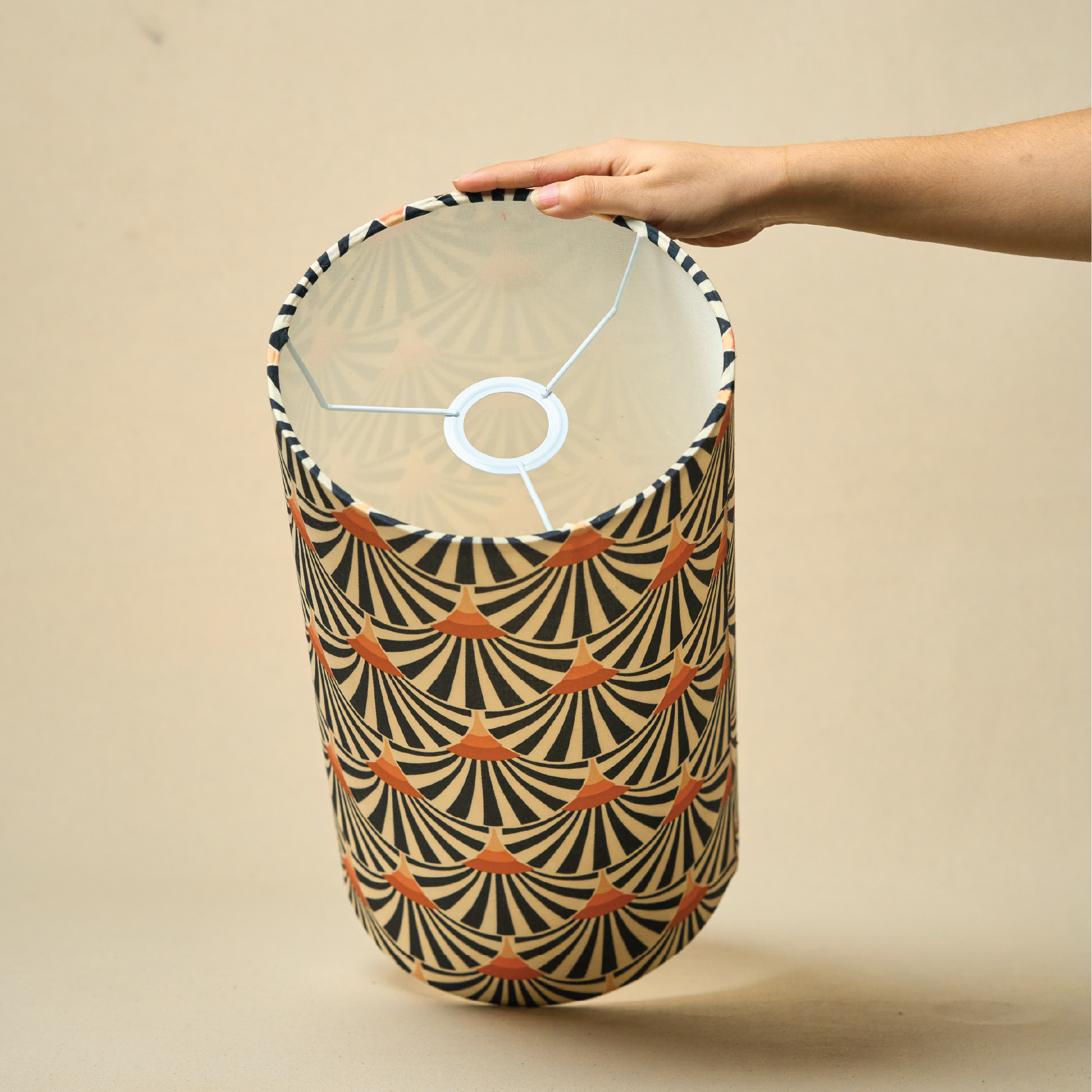 Drum Lamp Shade for Bedroom, Living Room | Handcrafted Printed Faux Silk Replacement Lampshade Only | Easy Assembly, Orange Zebra Fabric Shade