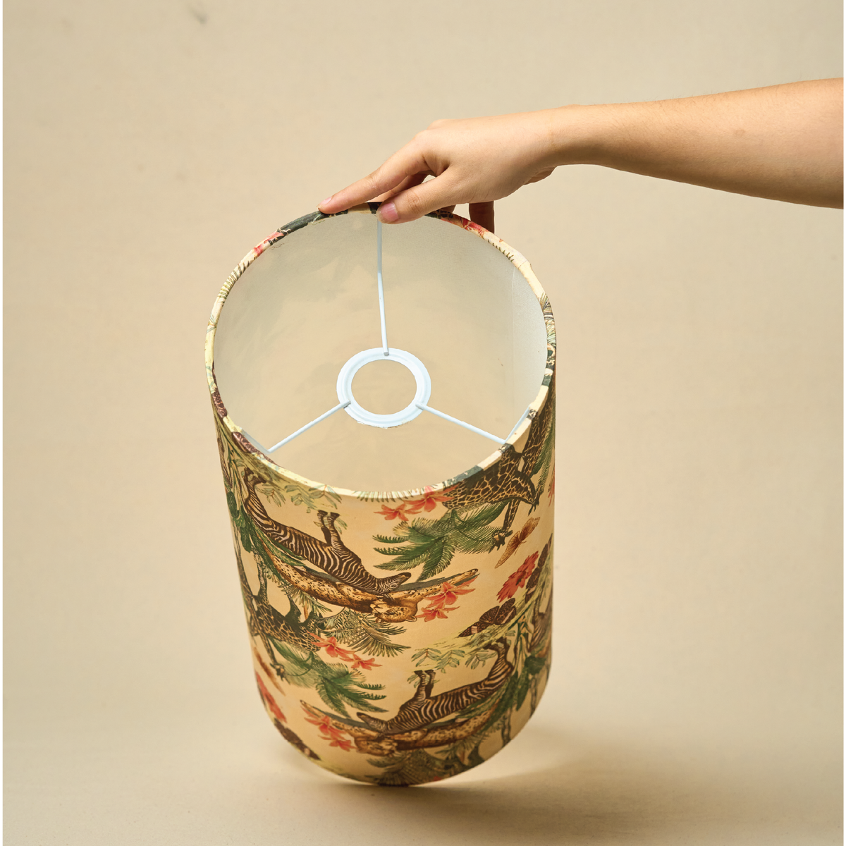 Drum Lamp Shade for Bedroom, Living Room | Handcrafted Printed Faux Silk Replacement Lampshade Only | Easy Assembly, Jungle Tales Shade