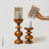 Wooden Candle Stands Curvy with Glass Hurricane — thumbnail