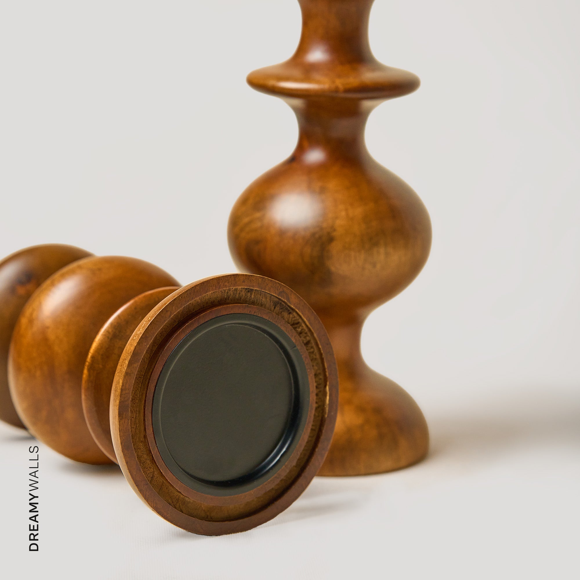 Wooden Candle Stands Curvy with Glass Hurricane